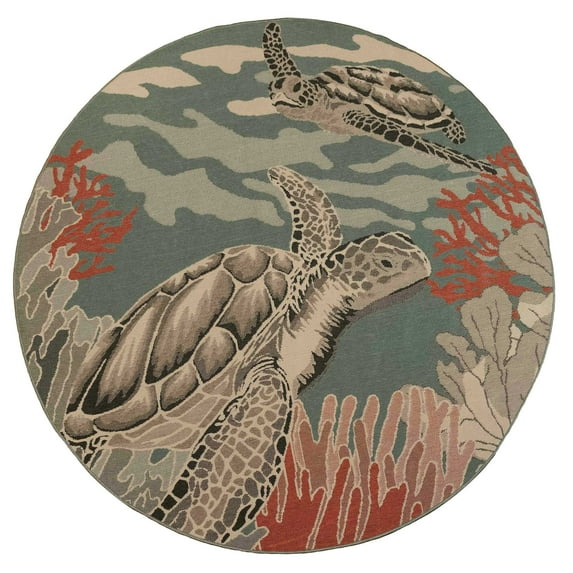 Liora Manne Riviera Indoor Outdoor Area Rug, Sea Turtles, 7' 10" Round