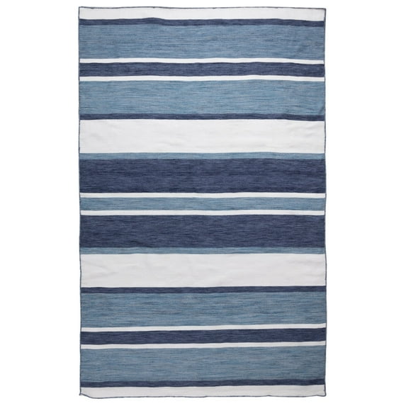 Liora Manne Sorrento Boat Stripe Indoor Outdoor Rug Navy 5x7 Reversible Polyester