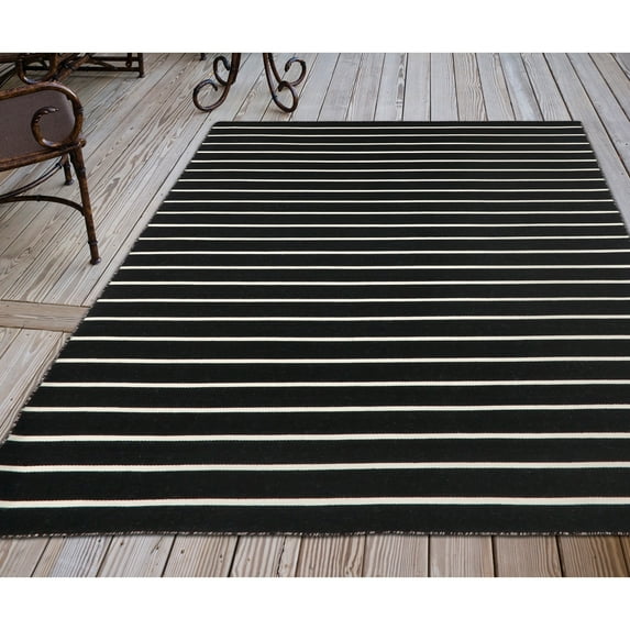 Liora Manne Sorrento Pinstripe Indoor/Outdoor Area Rug Black 2' x 3' 2' x 3' Indoor,Outdoor,Accent,Handmade Rectangle