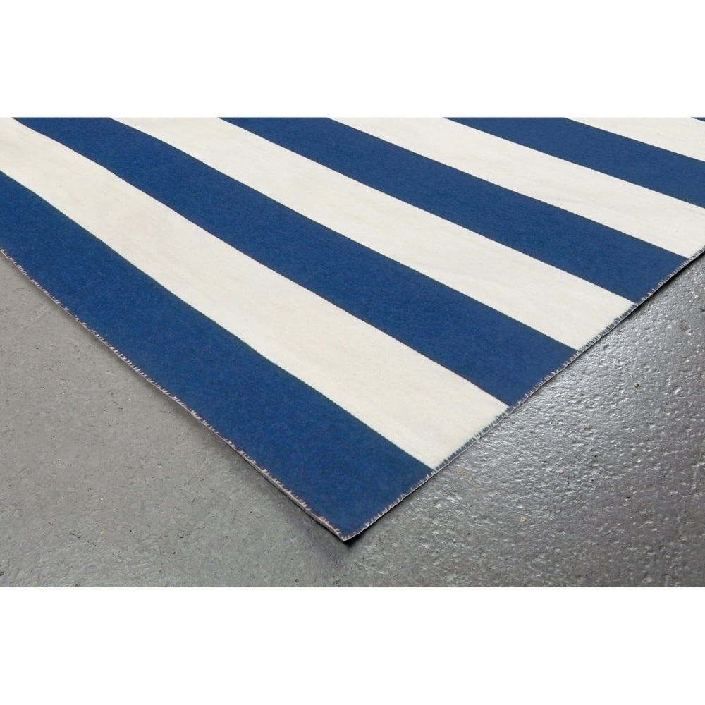 Navy Stripe Synthetic 4' x 6' Reversible Outdoor Rug