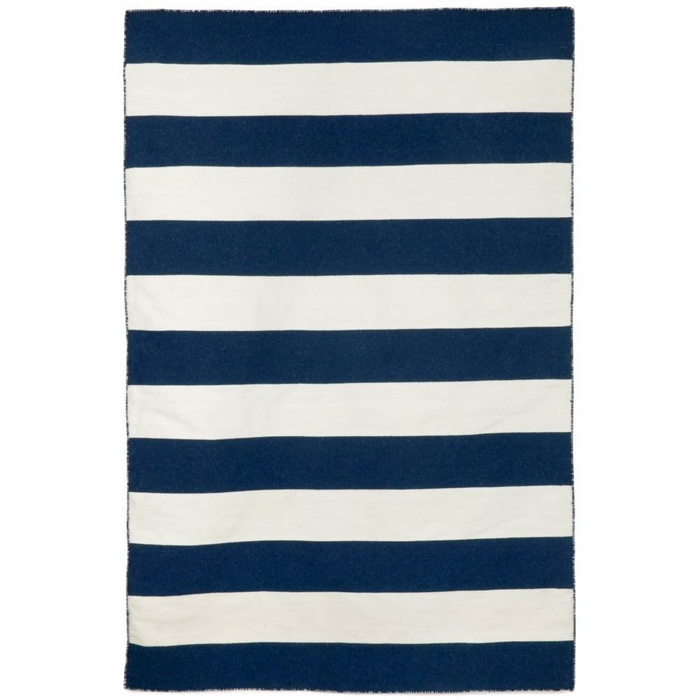 Navy and White Synthetic Reversible Square Rug 8'3" x 11'6"