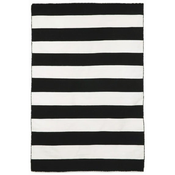 Liora Manne Sorrento Rugby Stripe Indoor Outdoor Area Rug Black