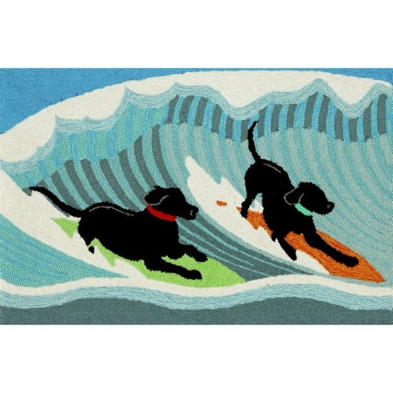 Liora Manne Surfing Dogs Indoor Outdoor Area Rug Weather Resistant 5x7 Blue