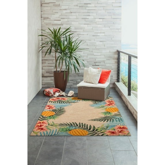 Liora Manne Tropical Indoor Outdoor Area Rug Neutral 5x8 Hand Tufted Fade Resistant