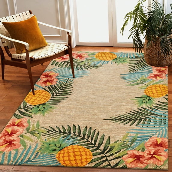 Liora Manne Tropical Indoor Outdoor Area Rug Neutral 5x8 Hand Tufted Fade Resistant