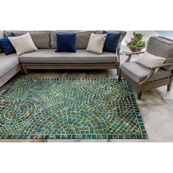 Liora Manne Visions V Arch Tile Indoor Outdoor Area Rug Lapis 100% Polyester
