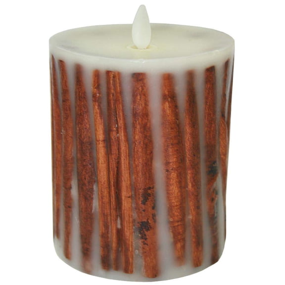 Liown 36070 - 5" Cinnamon Stick / Ivory LED Wax Battery Operated Pillar Candle with Timer