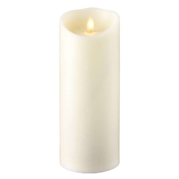 Liown 37070 - 9" Ivory Wax Push Flame LED Pillar Candle with Timer