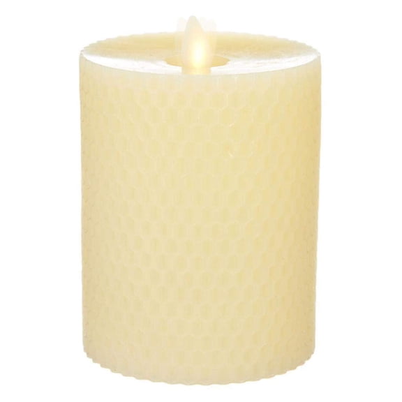 Liown 39122 - 3.5" x 5" Ivory Embossed Honeycomb (Unscented) Straight Edge Battery Operated Moving Flame LED Candle