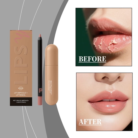 Lip Ampoule and Lip Liner Combo Set, Lip Glow Ampoule Serum + Lip Liner Pencil, Hydrates & Smooths Lips, Sheer & Glossy Finish for Fuller Lips, Sheer Tint, Non-Sticky, Highly Pigmented Lip Liner Set