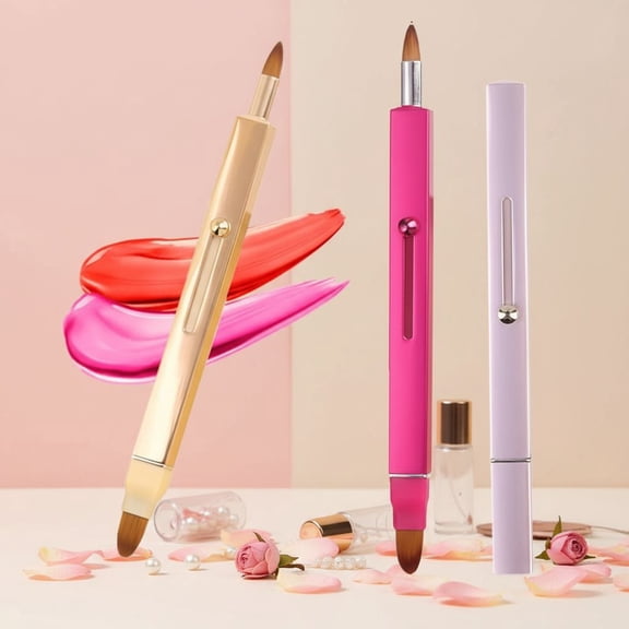 Lip Applicator Brush - 3 Pack Exquisite Professional Dustproof Retractable Lip Brush - Makeup Lipstick Lip Gloss Applicators (Pink Red Gold)