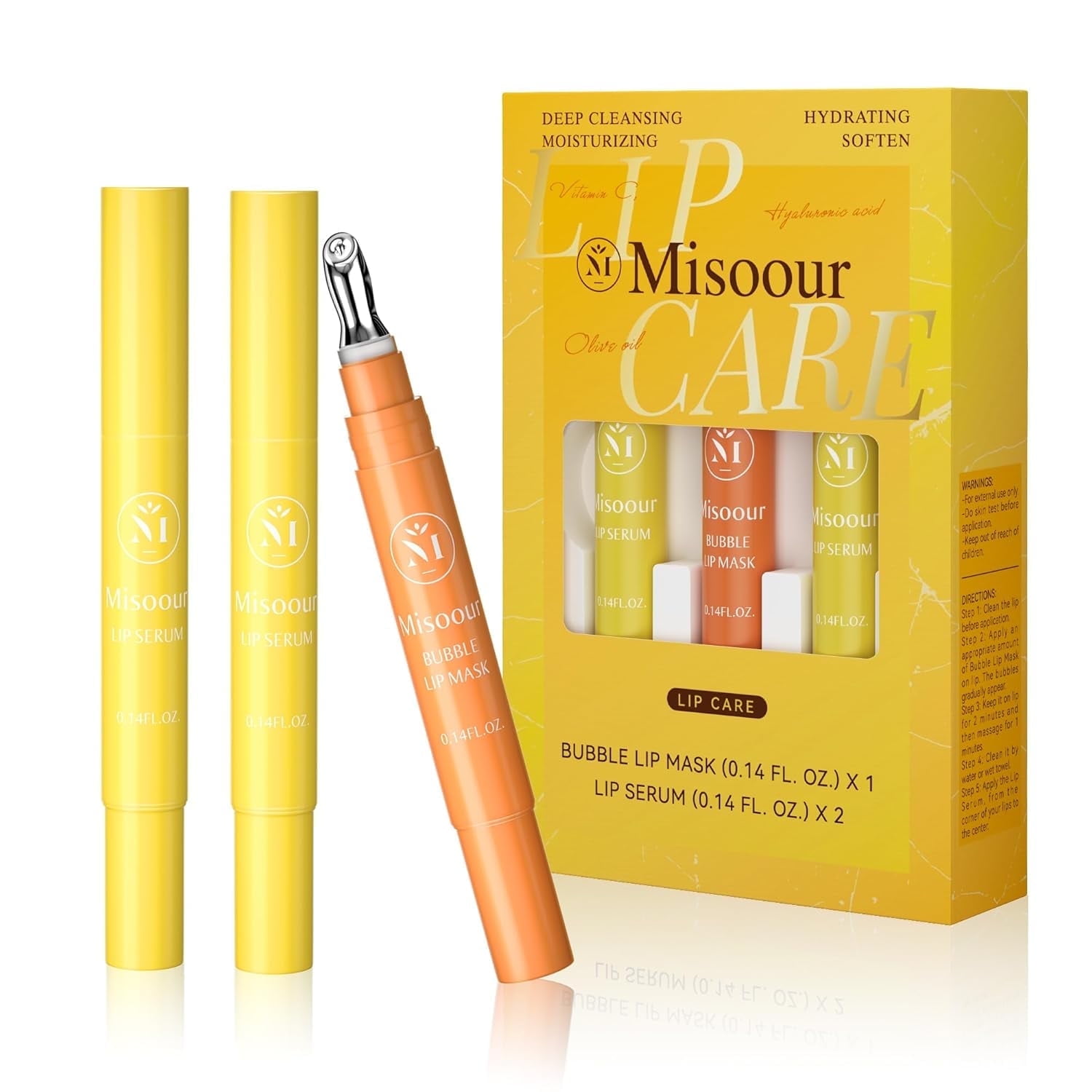 Lip Serum & Bubble Lip Mask, with Hyaluronic Acid, Vitamin C & Squalane Plumping Lip Treatment, Nourishing Overnight Lip Balm, Hydrating, Exfoliating Lip Scrub Alternative (0.14Fl.Oz, 3-Piece)