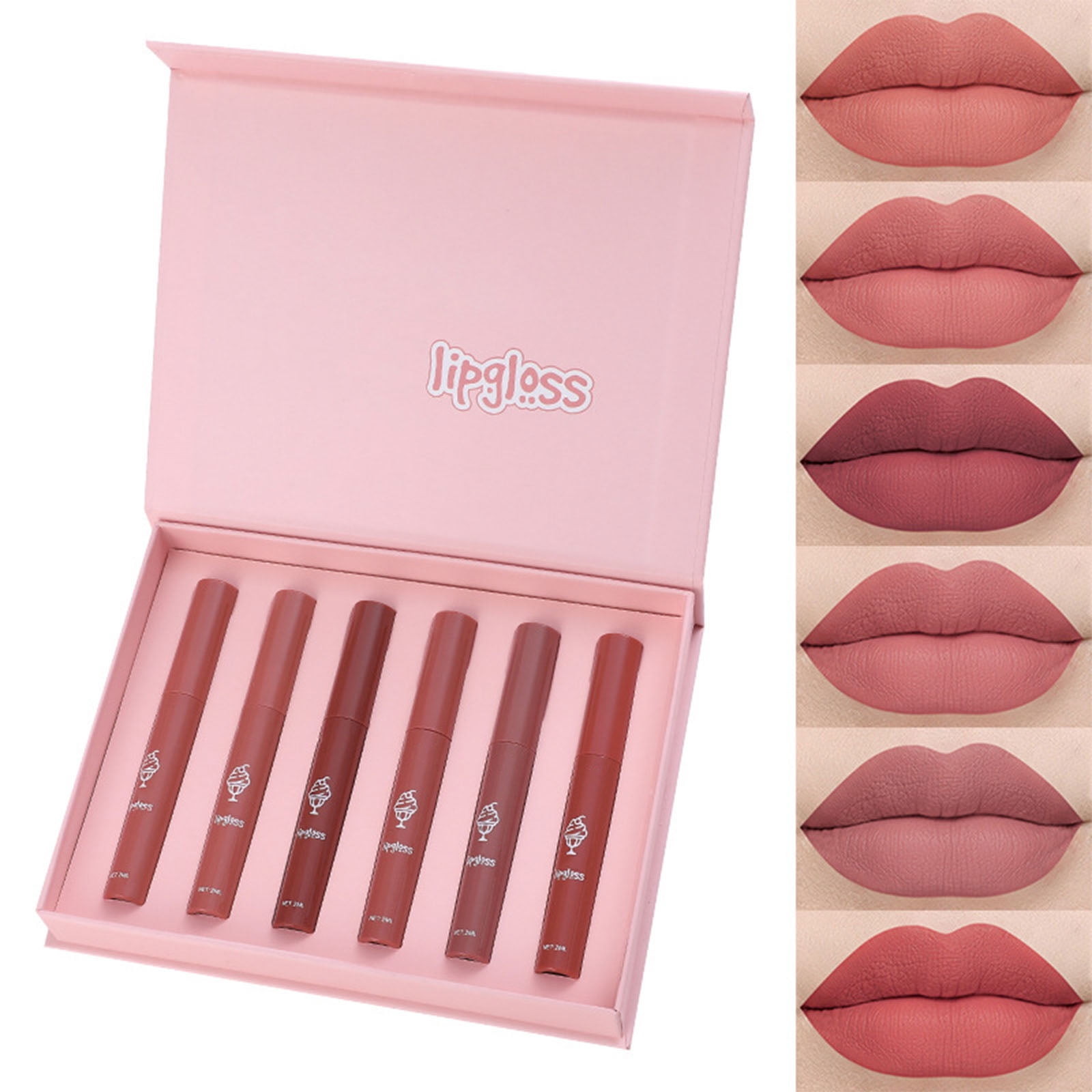 Lip Glaze Lipstick 6 Sets Non Stick Cup Skin Color Lip Gloss Cute Set