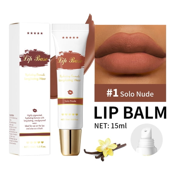 Lip Gloss Base, Hydrating Lip Balm with Sheer Tint, Plumps Moisturizing Hydrating Lip Mask, Lip Base Cream for Smoothing & Prepping, Multi-Purpose Matte Blush & Lip Balm (#1, Solo Nude)