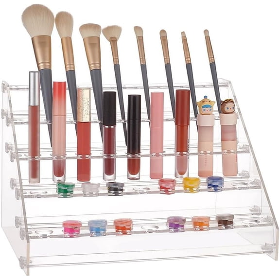 Lip Gloss Holder Organizer Storage 5 Tiers Acrylic Display Rack Storage for Vanity for 45 Bottles Makeup Brush Pencil Organization Container for Lipsticks Lipgloss Brushes Cosmetics for DIY