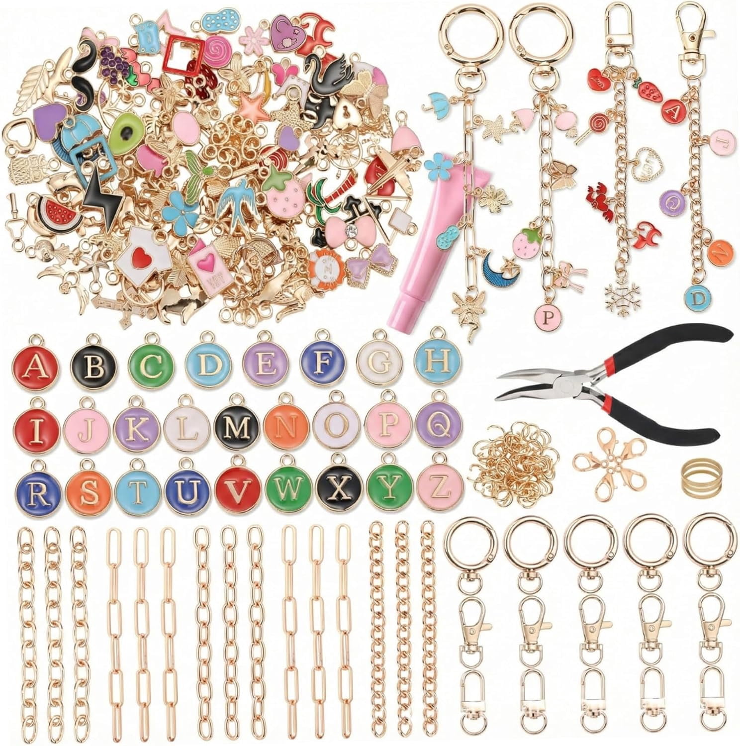 Lip Gloss Keychain Making Kit, 263 Pieces DIY Keychain Supplies with ...