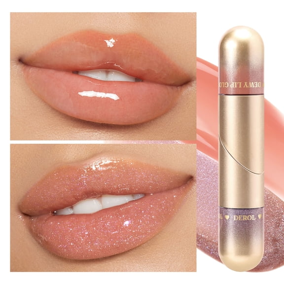 Lip Gloss, Lip Balm, Moisturizing Double Tube Lip Oil with High Pigment and Non-Irritating Ingredients, Long-Lasting Hydrating Lip Treatment for Soft Smooth Lips