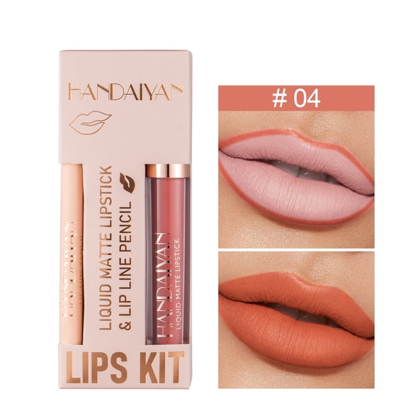 Lip Gloss Lipliner Combination, Matte Liquid Lipstick, Velvet Soft Fine-Tipped Lip Liner, Non Stick Cup, Easy Draw Delicate Thin Line, Long Lasting Colour Intensity, 3ml