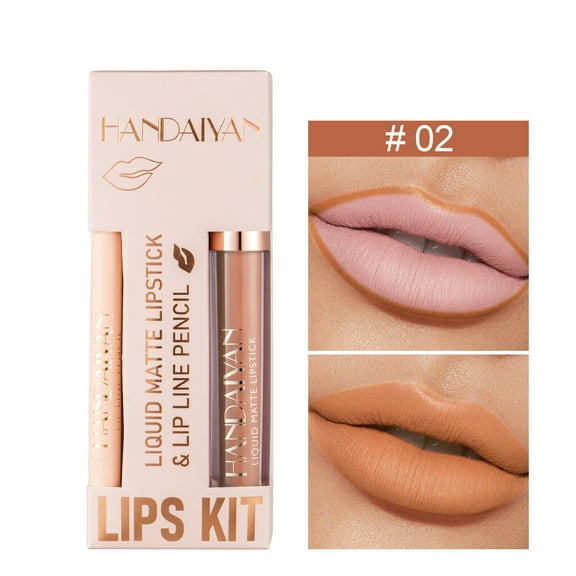 Lip Gloss Lipliner Combination, Matte Liquid Lipstick, Velvet Soft Fine-Tipped Lip Liner, Non Stick Cup, Easy Draw Delicate Thin Line, Long Lasting Colour Intensity, 3ml