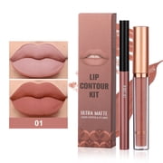 Lip Gloss, Lipliner, Matte Velvet Lip Gloss and Precise Lipliner Set, Long-Lasting Liquid Lipstick with Smooth Application and Seamless Color Blend