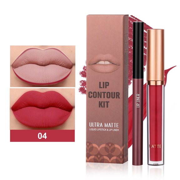 Lip Gloss, Lipliner, Matte Velvet Lip Gloss and Precise Lipliner Set, Long-Lasting Liquid Lipstick with Smooth Application and Seamless Color Blend
