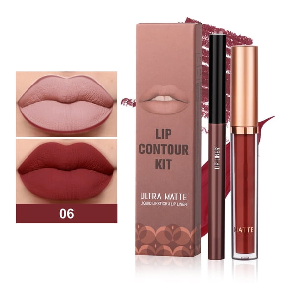 Lip Gloss, Lipliner, Matte Velvet Lip Gloss and Precise Lipliner Set, Long-Lasting Liquid Lipstick with Smooth Application and Seamless Color Blend