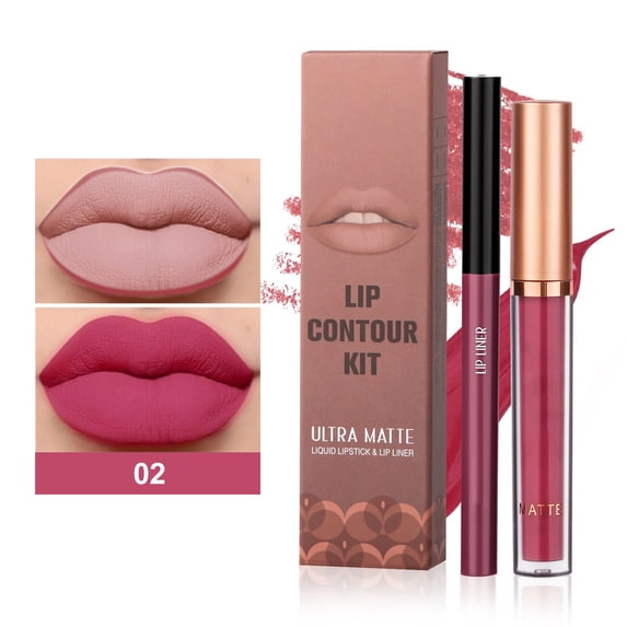 Lip Gloss, Lipliner, Matte Velvet Lip Gloss and Precise Lipliner Set, Long-Lasting Liquid Lipstick with Smooth Application and Seamless Color Blend