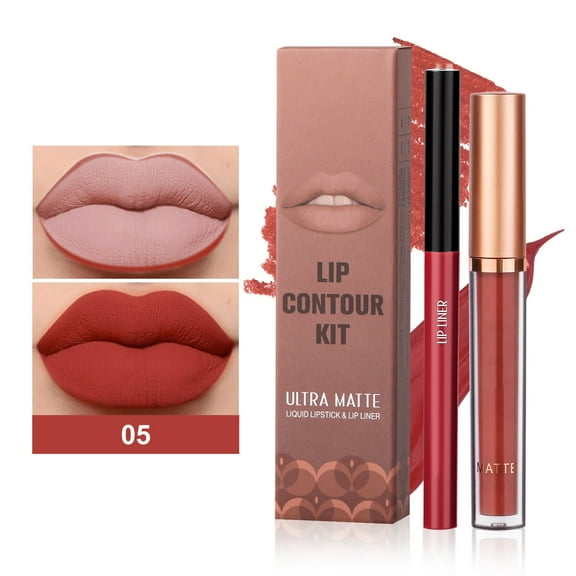 Lip Gloss, Lipliner, Matte Velvet Lip Gloss and Precise Lipliner Set, Long-Lasting Liquid Lipstick with Smooth Application and Seamless Color Blend