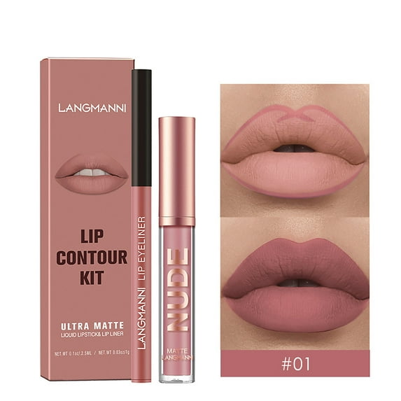 Lip Gloss Lipliner Set, Matte Lipstick Combination, Long Lasting Non Sticky Matte Lip Gloss with Moisturizing formula, Opaque Color, Smudge Resistant, Soft Silk Finish