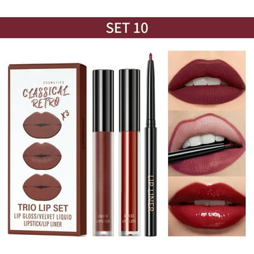 Lip Gloss Set Non Sticky Non Fading Moisturizing And Nourishing With Precise Lip Liner 3ml*3 Lip Kits