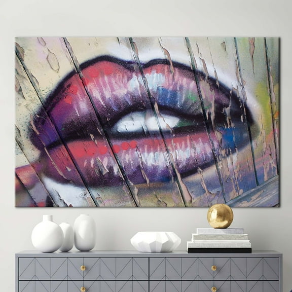 Lip Graffiti Wall Decor, Abstract Art Canvas, Lip Street Wall Art, Lip Art Canvas, Woman Printed, Modern Lip Art Canvas, Canvas Wall Decor - Rolled Canvas