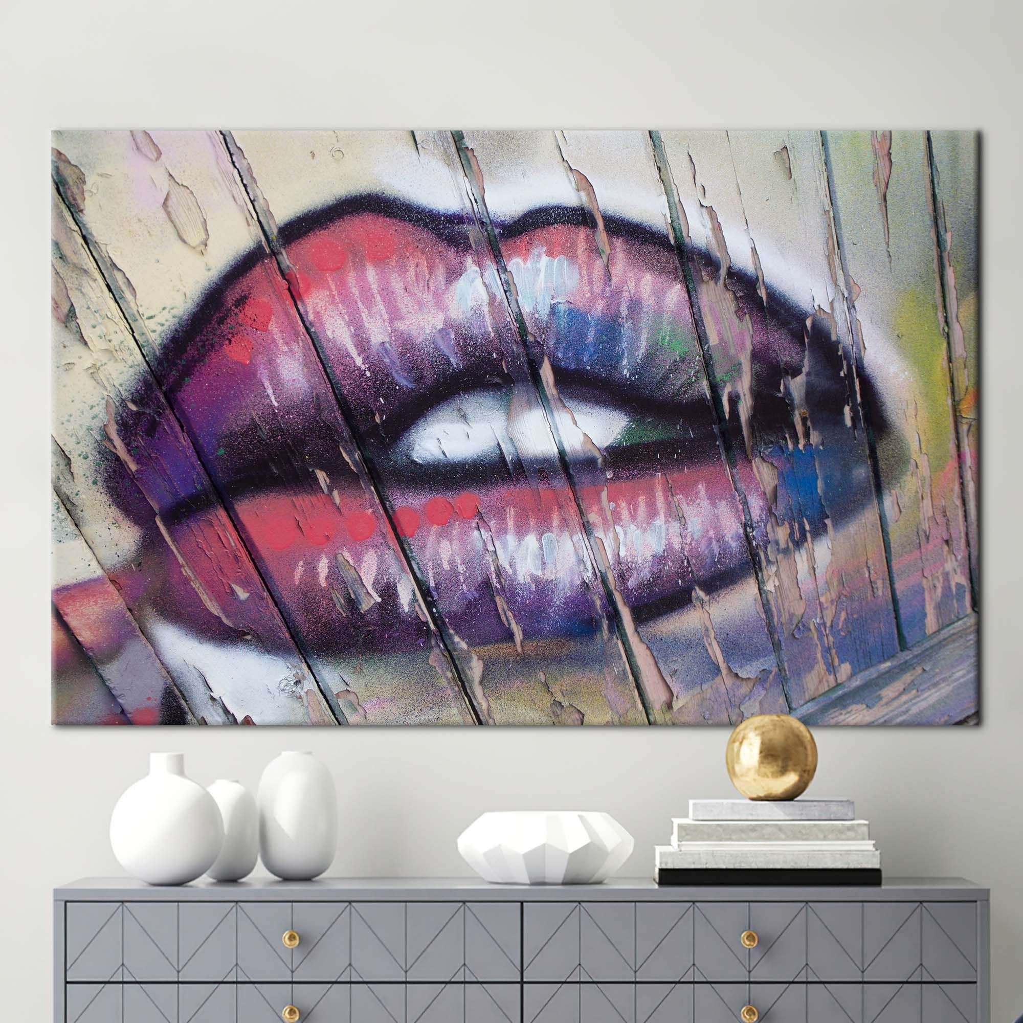 Lip Graffiti Wall Decor, Abstract Art Canvas, Lip Street Wall Art, Lip