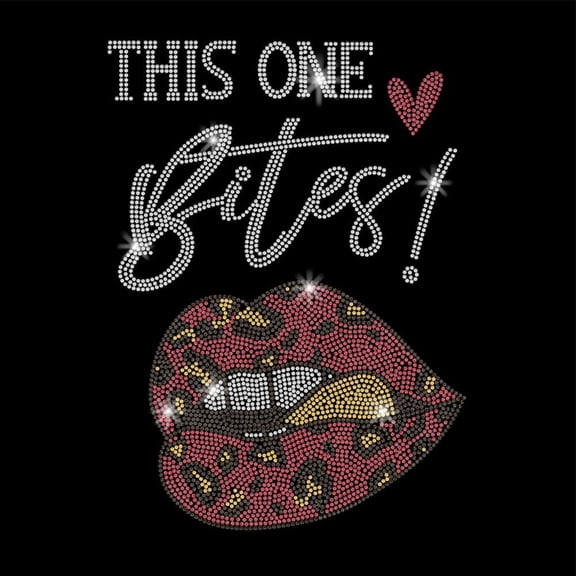 Lip Iron on Rhinestones Transfer This One Bites Bling Glass Rhinestone Decals Colorful DIY Hotfix Transfer Stickers Crystal for T-Shirt Clothing Hoodies Art Craft Decor Gifts