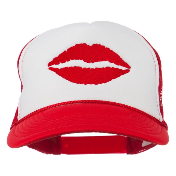 Lip Kiss Embroidered Foam Mesh Back Cap - Red White Red OSFM