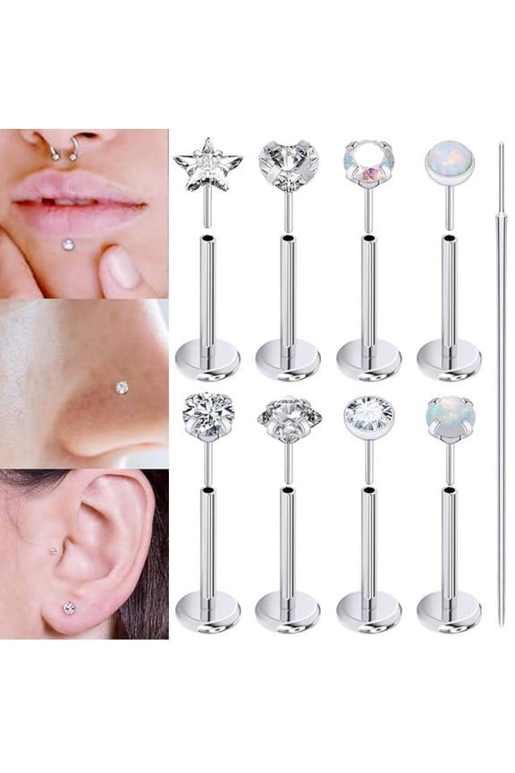 Lip Labret Studs Internally Threaded 316L Surgical Steel Lip Rings Flat Back Catilage Tragus Helix Daith Earrings Piercings Jewelry for Women Men