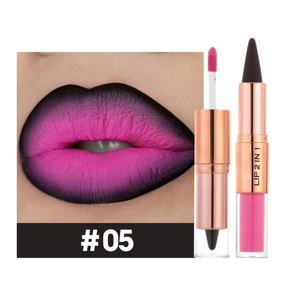 Lip Liner and Gloss Set, 2 in 1 Double Ended Lip Gloss Set, Long Lasting Waterproof Labiales, Velvet Matte Lip Liner, Smooth Buildable Glass Quick Fuller Lip Plumping Set for Women (#01)