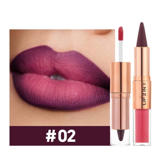 Lip Liner and Gloss Set, 2 in 1 Double Ended Lip Gloss Set, Long Lasting Waterproof Labiales, Velvet Matte Lip Liner, Smooth Buildable Glass Quick Fuller Lip Plumping Set for Women (#01)