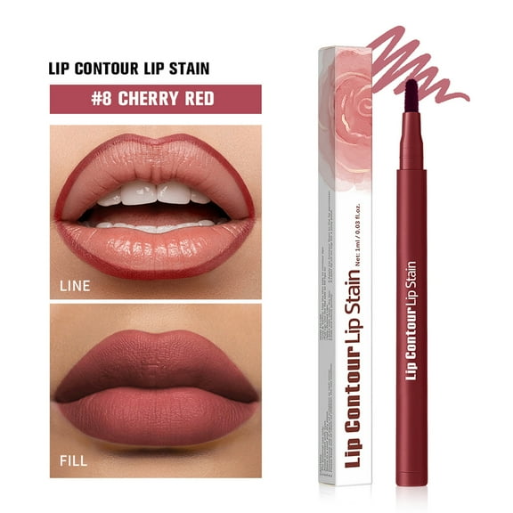 Lip Liner Pen, Long Lasting Lip Stain, Double Sided Lip Contouring and Filling Brush, Waterproof Smudge Proof Pigmented Lip Makeup Tool for Defined Lips and Comfortable Wear
