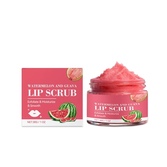 Lip Mask,Lip Scrub,30g Watermelon & Guava Lip Scrub, Gentle Exfoliating Lip Care, Removes Dead Skin & Chapped Flakes, Moisturizes for Soft Smooth Pink Lips(MulticolorA)