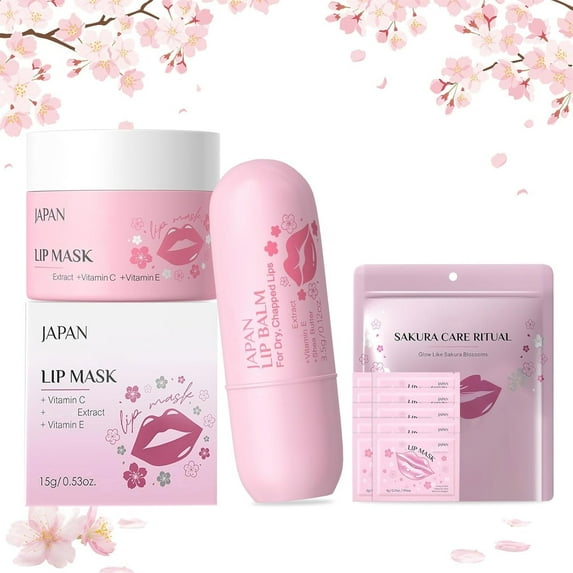 Lip Mask Set 4 Pcs, Skin Care Set for Lip, Moisturizing & Repairing Lips Lines Deeply, Lip Care Gift for Women, Smoothing Hydrating Softening Plumoing Moisturizing