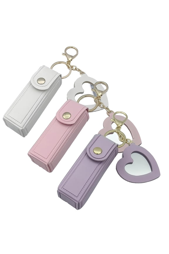 Lip Oil Keychain  2in1 Mirror & Lip Balm Holder, Portable PU Leather Chapstick & Lipstick Organizer Keychain for Travel, Car & Purses, Mini Size Gift for Women & Girl