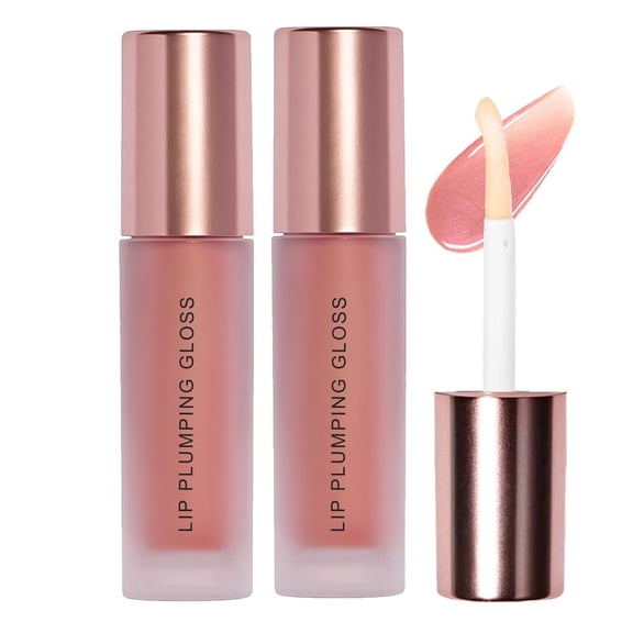 Lip Plumper Gloss, Metallic Lip Gloss for Hydration and Plumping, Smoothing Lip Lines, Nourishing Shine for Fuller Looking Lips, Light Nude Shade