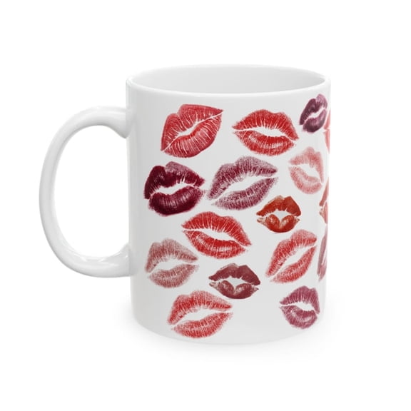 Lip Print Pattern Mug Kiss Marks Ceramic Coffee Cup.
