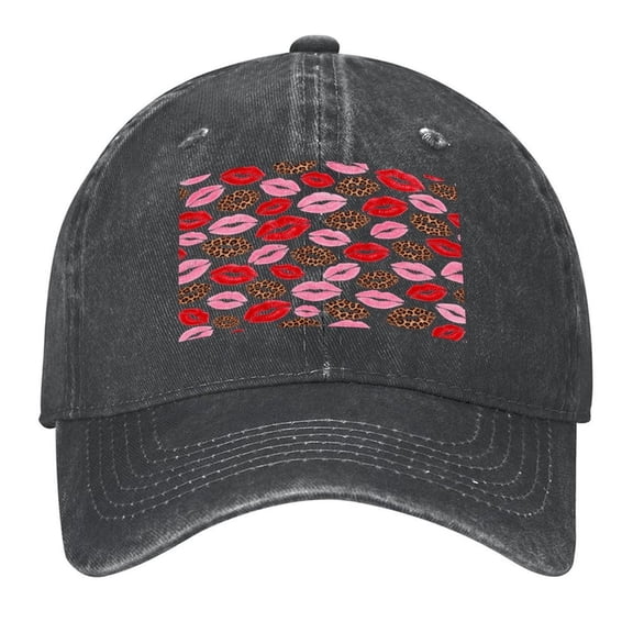 Lip Prints Baseball Cap,Adjustable Denim Hat for Women Men Teachers Mom,Black
