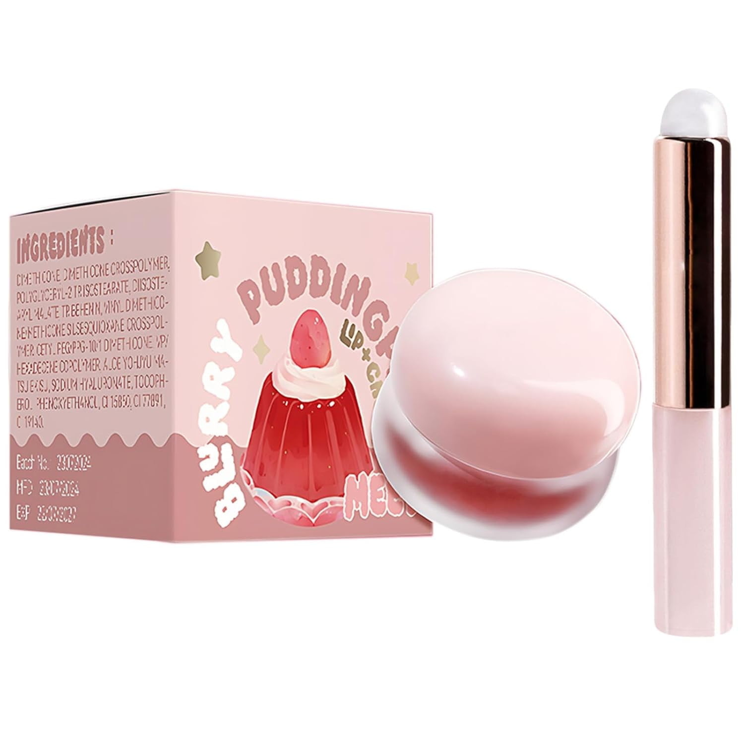 Lip Pudding Pot, Lip & Cheek Blurry Pudding Pot with Silicone Lip Brush ...