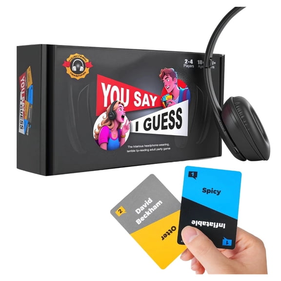 Lip Reading Party Card Game for Adults - Funny Headphone Challenge with 40,000 Phrase Combos, Hilarious Group Game for Game Night,Black