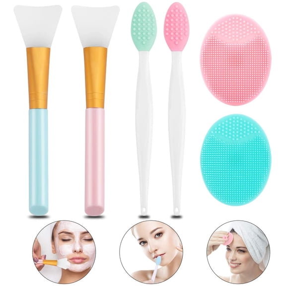 Lip Scrub Brush Silicone Facial Cleansing Brush - 2pcs Lip Exfoliator Brush, 2pcs Face Scrubber Facial Cleansing Brush Blackhead Remover, 2pcs Silicone Face Mask Brush Mask Applicator