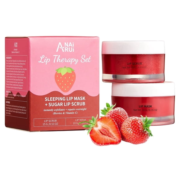 ANAiRUi Lip Scrub and Lip Mask Set Hydrating Lip Care with Vitamin C for Dry Cracked Lips