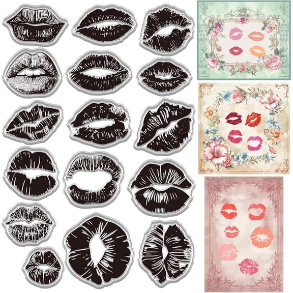 Lip-Shaped Silicone Stamp Valentine's Rubber Transparent Decorative Stamp Clear Silicone Stamps for Card Making Reusable Stamp Suitable DIY Greeting Card