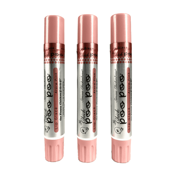 Lip Shimmer by Simone Chickenbone - 100% Natural Moisturizer La Chick Poo Poo Tinted Lip Balm - Vitamin E Lip Plumper for Dry, Chapped Lips - 3 Pack Glace Arora Pink. Made in USA